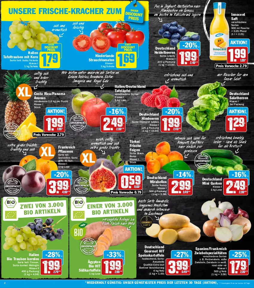 Aktueller Prospekt Hit - Prospekte - von 05.09 bis 10.09.2022 - strona 2 - produkty: ananas, auer, beere, beeren, berliner, bio, bio hit, brot, discount, eis, elle, Feigen, fisch, flasche, fleisch, frucht, früchte, gurke, gurken, heidelbeere, heidelbeeren, himbeer, himbeere, himbeeren, ilag, Innocent, joghur, joghurt, kartoffel, kartoffeln, konfitüre, kracher, kuchen, kühlschrank, lack, mac, nuss, obst, Pfannkuchen, pflaume, pflaumen, Rauch, reis, Ria, saft, salat, salate, salatherzen, Schal, Schale, Schrank, snack, speisekartoffeln, Spezi, strauchtomaten, Süßkartoffeln, tafeläpfel, tafeltrauben, Ti, tisch, tomate, tomaten, trauben, Wild, ZTE, zwiebel, zwiebeln