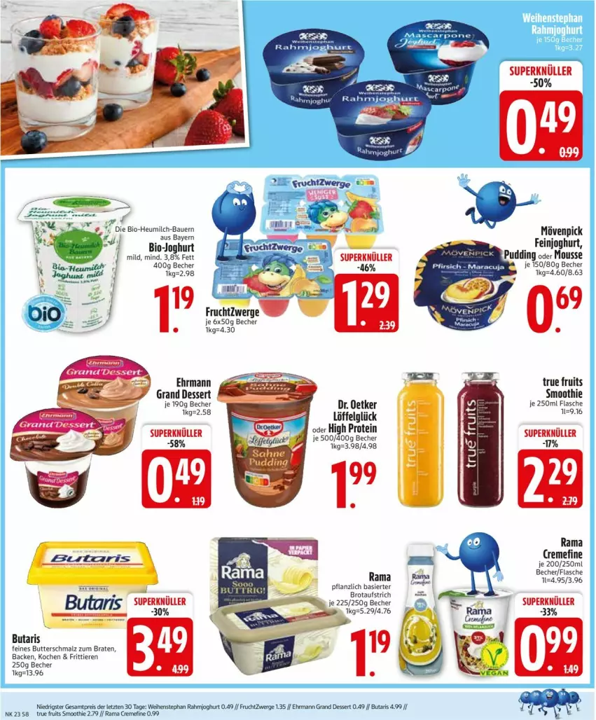 Aktueller Prospekt Edeka - Prospekte - von 02.06 bis 07.06.2025 - strona 10 - produkty: auer, aufstrich, Bau, Bauer, Becher, bio, bio-joghurt, braten, brot, brotaufstrich, butter, Butterschmalz, creme, dessert, Dr. Oetker, ehrmann, Ehrmann Grand Dessert, eis, feinjoghurt, fisch, fische, frucht, fruchtzwerge, Heu, heumilch, joghur, joghurt, K2, Kette, LG, Löffel, malz, maracuja, milch, mousse, mövenpick, pfirsich, pudding, rahmjoghurt, rama, rama cremefine, reis, Schmalz, smoothie, Ti, Tiere, true fruits, weihenstephan, ZTE