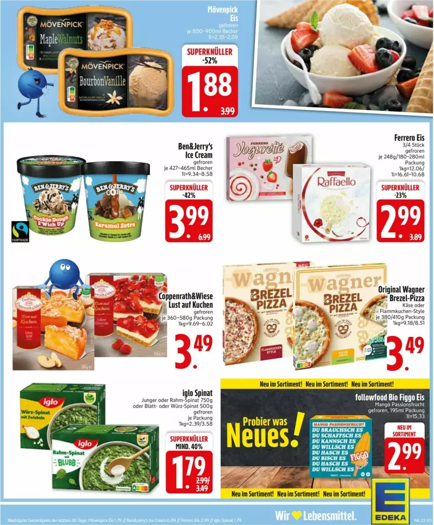 Aktueller Prospekt Edeka - Prospekte - von 02.06 bis 07.06.2025 - strona 13 - produkty: Becher, brezel, coppenrath, eis, ferrero, flammkuchen, gin, iglo, Käse, kuchen, lamm, Lust auf Kuchen, original wagner, pizza, rahm-spinat, spinat, Ti, wagner