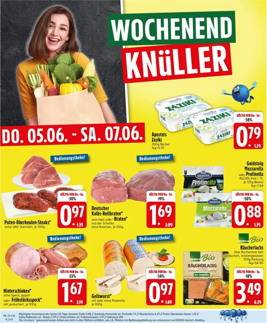 Aktueller Prospekt Edeka - Prospekte - von 02.06 bis 07.06.2025 - strona 28 - produkty: apostels, arla, Becher, beutel, bio, braten, buch, eis, Frühstücksspeck, goldsteig, herta, hinterschinken, Holz, lachs, mozzarella, natur, petersilie, pute, Räucherlachs, reis, rel, rollbraten, salz, schinken, Speck, steak, steaks, Ti, wurst, zaziki, ZTE