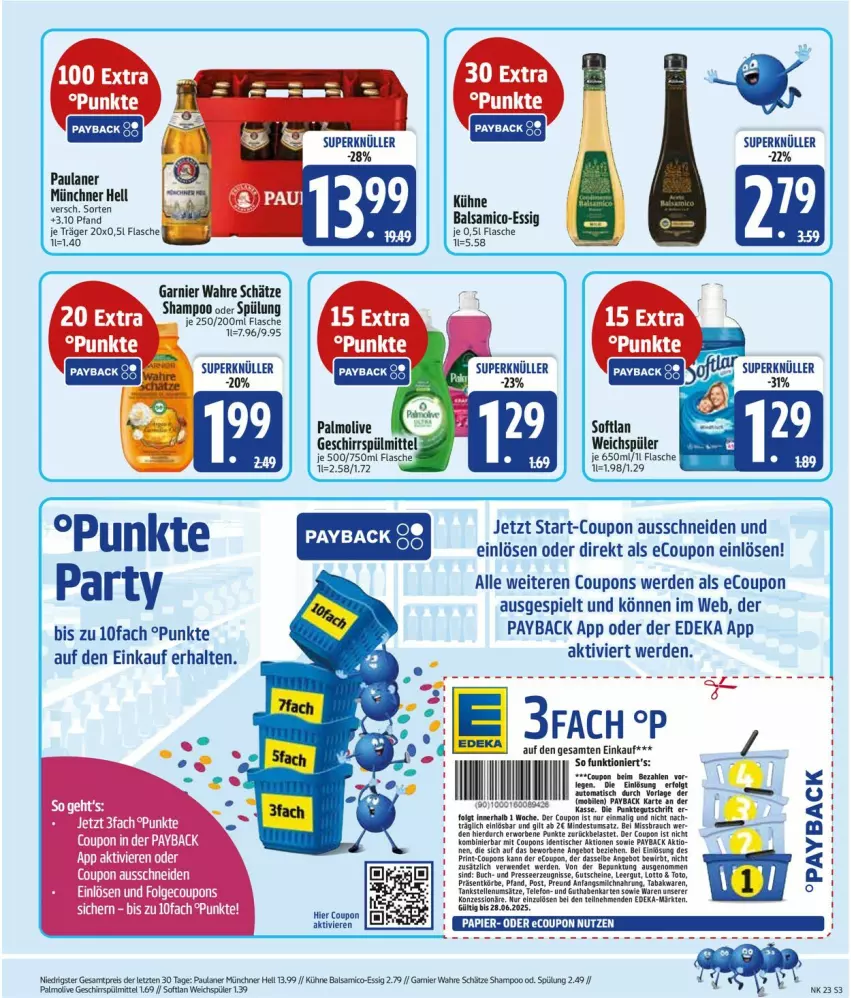 Aktueller Prospekt Edeka - Prospekte - von 02.06 bis 07.06.2025 - strona 5 - produkty: balsam, balsamico, coupon, coupons, deka, eis, erde, essig, fisch, fische, flasche, garnier, geschirr, geschirrspülmittel, K2, Kühne, LG, olive, palmolive, Paula, paulaner, payback, reis, shampoo, shampoo oder spülung, Softlan, spülmittel, spülung, Ti, tisch, Wahre Schätze, weichspüler, ZTE