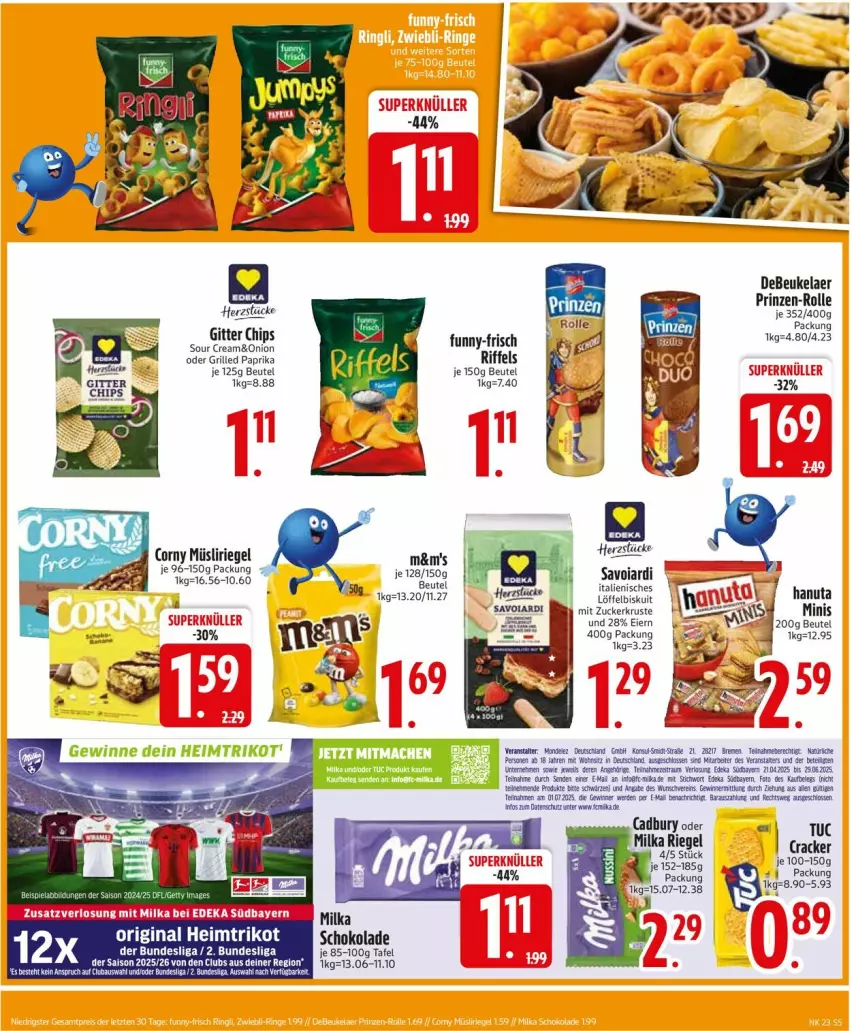 Aktueller Prospekt Edeka - Prospekte - von 02.06 bis 07.06.2025 - strona 7 - produkty: beutel, chips, corny, cracker, debeukelaer, deka, eier, erde, funny-frisch, grill, hanuta, müsli, Müsliriegel, paprika, riegel, schoko, schokolade, sour cream, Ti, zucker