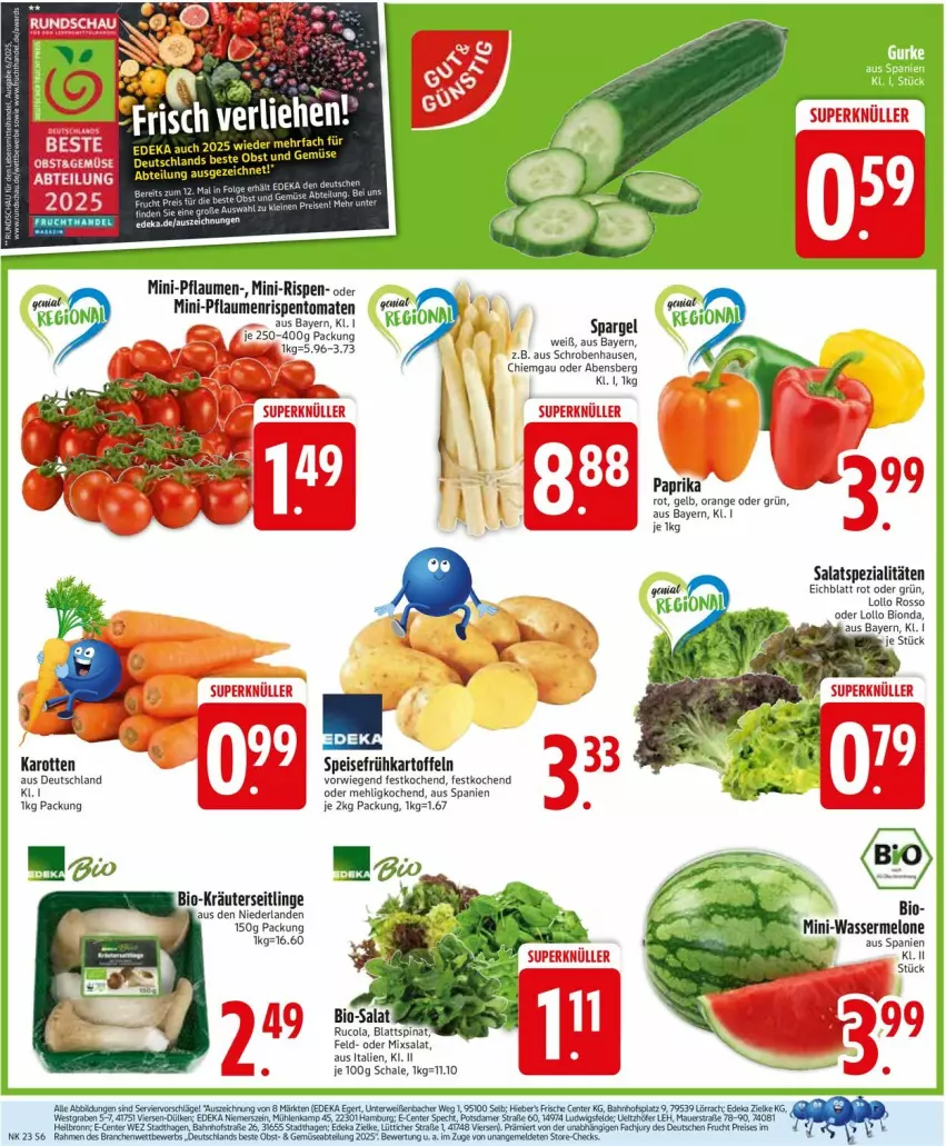 Aktueller Prospekt Edeka - Prospekte - von 02.06 bis 07.06.2025 - strona 8 - produkty: Abtei, auer, bio, blattspinat, cola, deka, eis, frucht, Frühkartoffeln, K2, karotten, kartoffel, kartoffeln, kräuter, Kräuterseitlinge, mehl, paprika, pflaume, pflaumen, rispentomaten, rucola, rum, salat, Schal, Schale, spargel, speisefrühkartoffeln, Spezi, spinat, Ti, tomate, tomaten