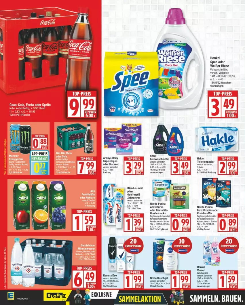 Aktueller Prospekt Edeka - Prospekte - von 26.05 bis 31.05.2025 - strona 14 - produkty: adventuros, arla, Bau, blend-a-med, creme, deo, duschgel, feinwaschmittel, felix, hakle, hakle toilettenpapier, henkel, hundesnack, hundesnacks, nivea, papier, purina, rexona, Ria, snack, snacks, spee, Ti, toilettenpapier, vollwaschmittel, waschmittel, zahncreme