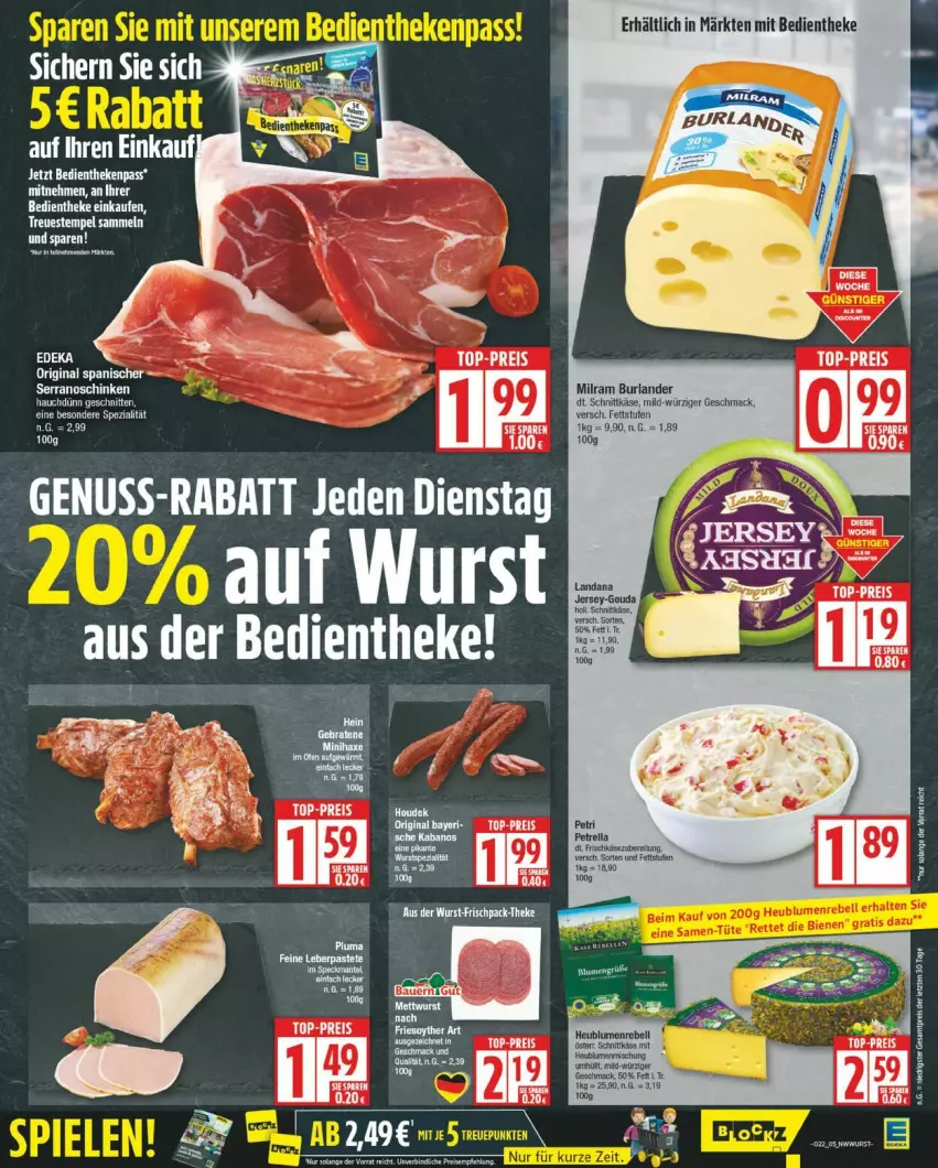 Aktueller Prospekt Edeka - Prospekte - von 26.05 bis 31.05.2025 - strona 5 - produkty: bett, burlander, eis, gin, HP, Käse, mac, milram, reis, schinken, schnittkäse, serrano, Ti, top-preis, wurst