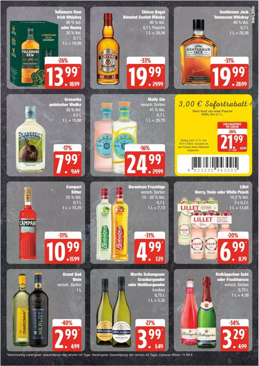 Aktueller Prospekt Edeka - Prospekte - von 11.11 bis 16.11.2024 - strona 19 - produkty: berentzen, coupon, ecco, eis, flasche, frucht, fruchtsecco, gin, regal, reis, rotkäppchen, sekt, Ti, ZTE