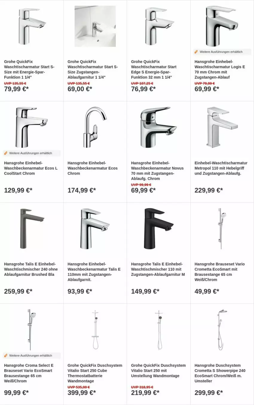 Aktueller Prospekt Obi - Prospekte - von 14.05 bis 22.05.2024 - strona 6 - produkty: armatur, batterie, brause, elle, garnitur, grohe, hansgrohe, LG, Metro, Mett, teller, thermostat, Ti, tisch, vita, waschbecken, waschtisch, waschtischarmatur