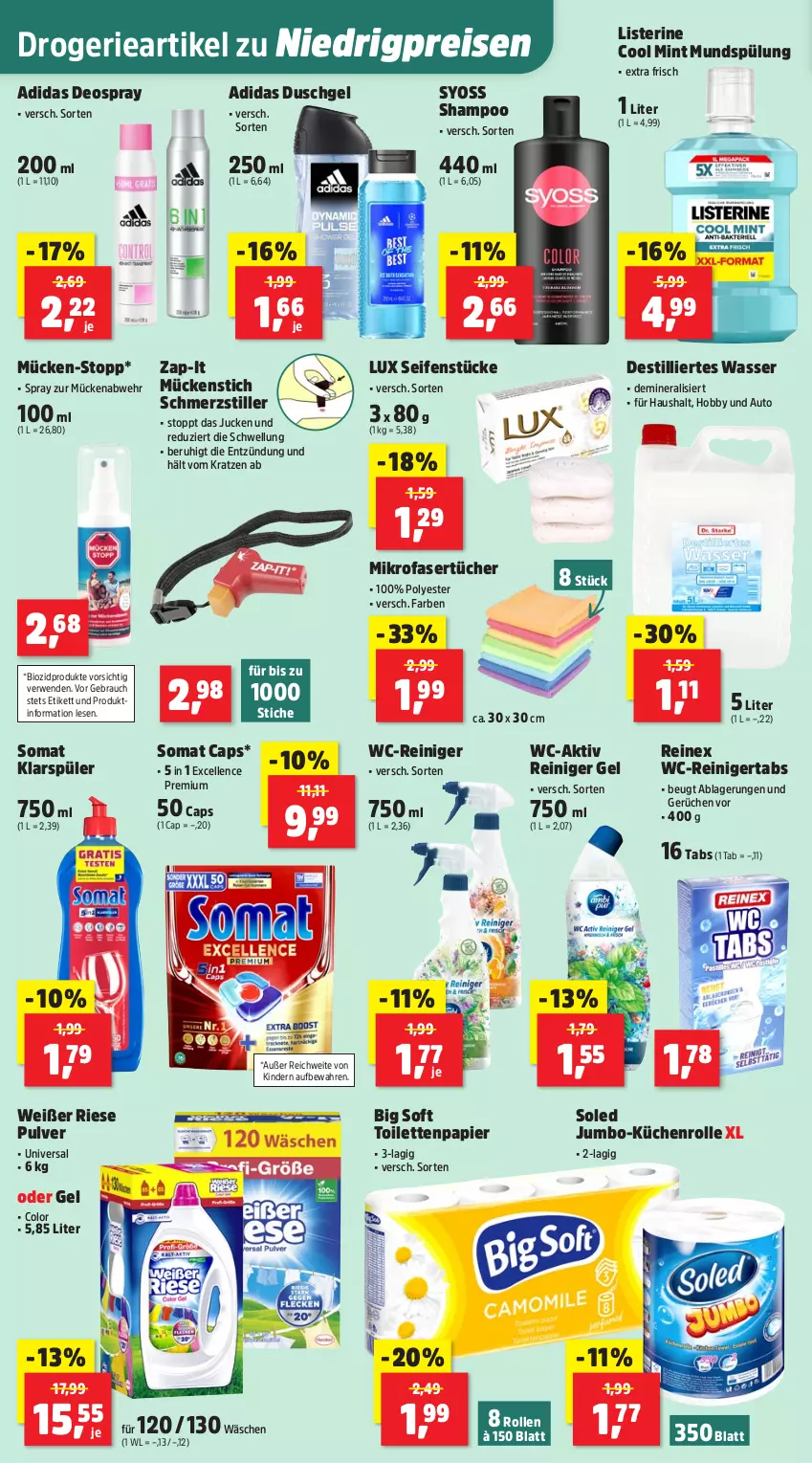 Aktueller Prospekt Thomas Philipps - von 21.07 bis 26.07.2025 - strona 6 - produkty: Adidas, auto, bio, biozidprodukte, Cap, deo, deospray, duschgel, eis, elle, Hobby, jumbo, Kinder, klarspüler, küche, Küchen, küchenrolle, listerine, mikrofaser, Mikrofasertücher, mint, mundspülung, papier, Rauch, reiniger, reiniger gel, reis, rwe, Seife, shampoo, somat, spülung, syoss, Ti, toilettenpapier, tücher, wasser, wc-reiniger, Yo