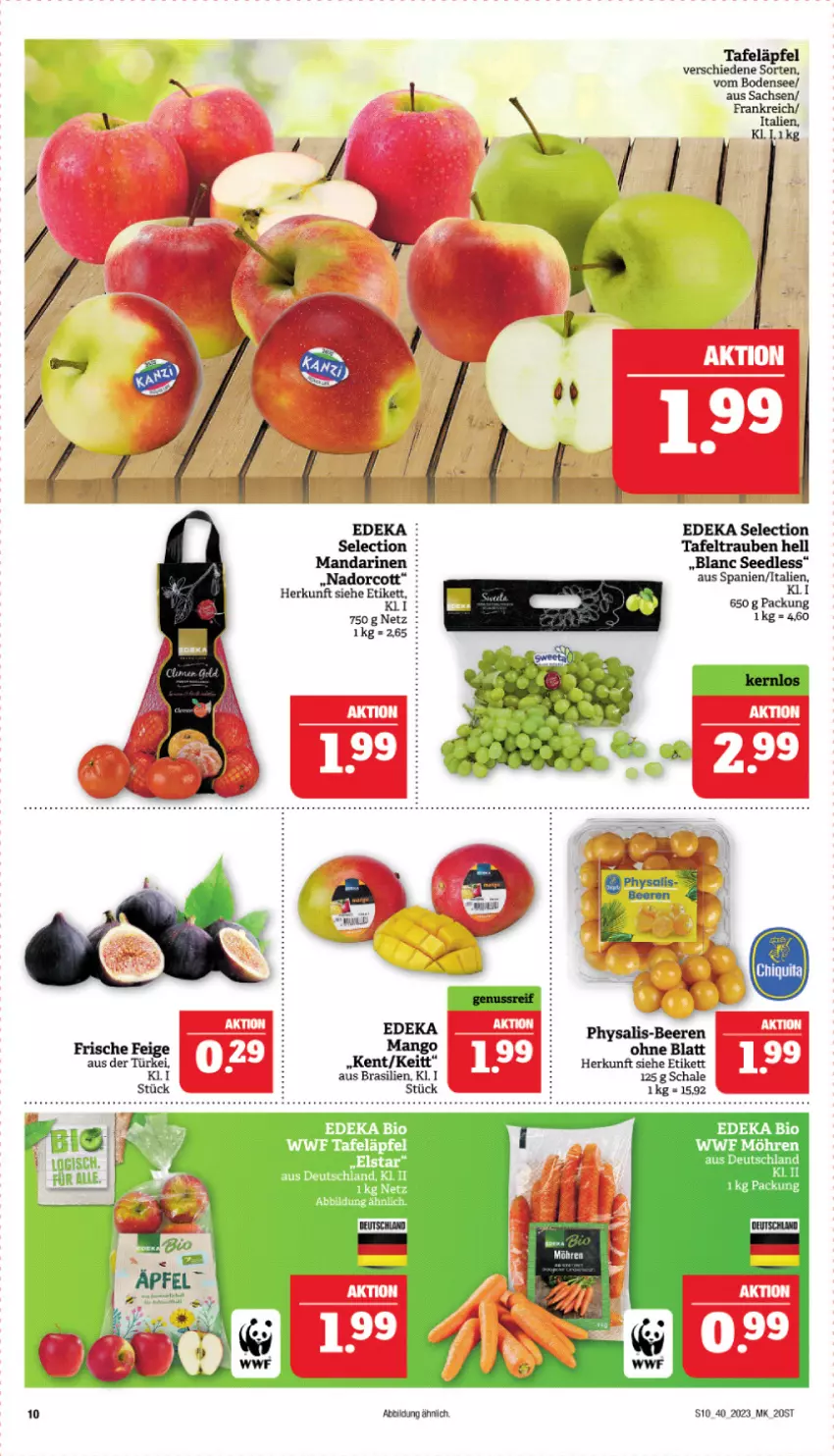 Aktueller Prospekt Marktkauf - Prospekt - von 01.10 bis 07.10.2023 - strona 10 - produkty: beere, beeren, bio, deka, edeka bio, mandarine, mandarinen, mango, möhren, Physalis, sac, Schal, Schale, tafeläpfel, tafeltrauben, Ti, trauben