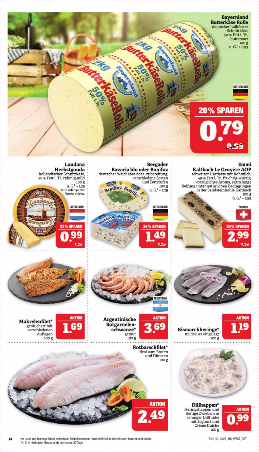 Aktueller Prospekt Marktkauf - Prospekt - von 01.10 bis 07.10.2023 - strona 14 - produkty: auer, Bau, bavaria blu, bergader, bismarck, braten, butter, deutscher weichkäse, eis, emmi, filet, fisch, frischfisch, frucht, gouda, hartkäse, hering, Herings, Heringshappen, holländischer schnittkäse, ideal zum braten, joghur, joghurt, Käse, milch, reis, Ria, ring, Rotbarsch, rotbarschfilet, schnittkäse, schweizer hartkäse, Ti, weichkäse, ZTE, zwiebel, zwiebeln