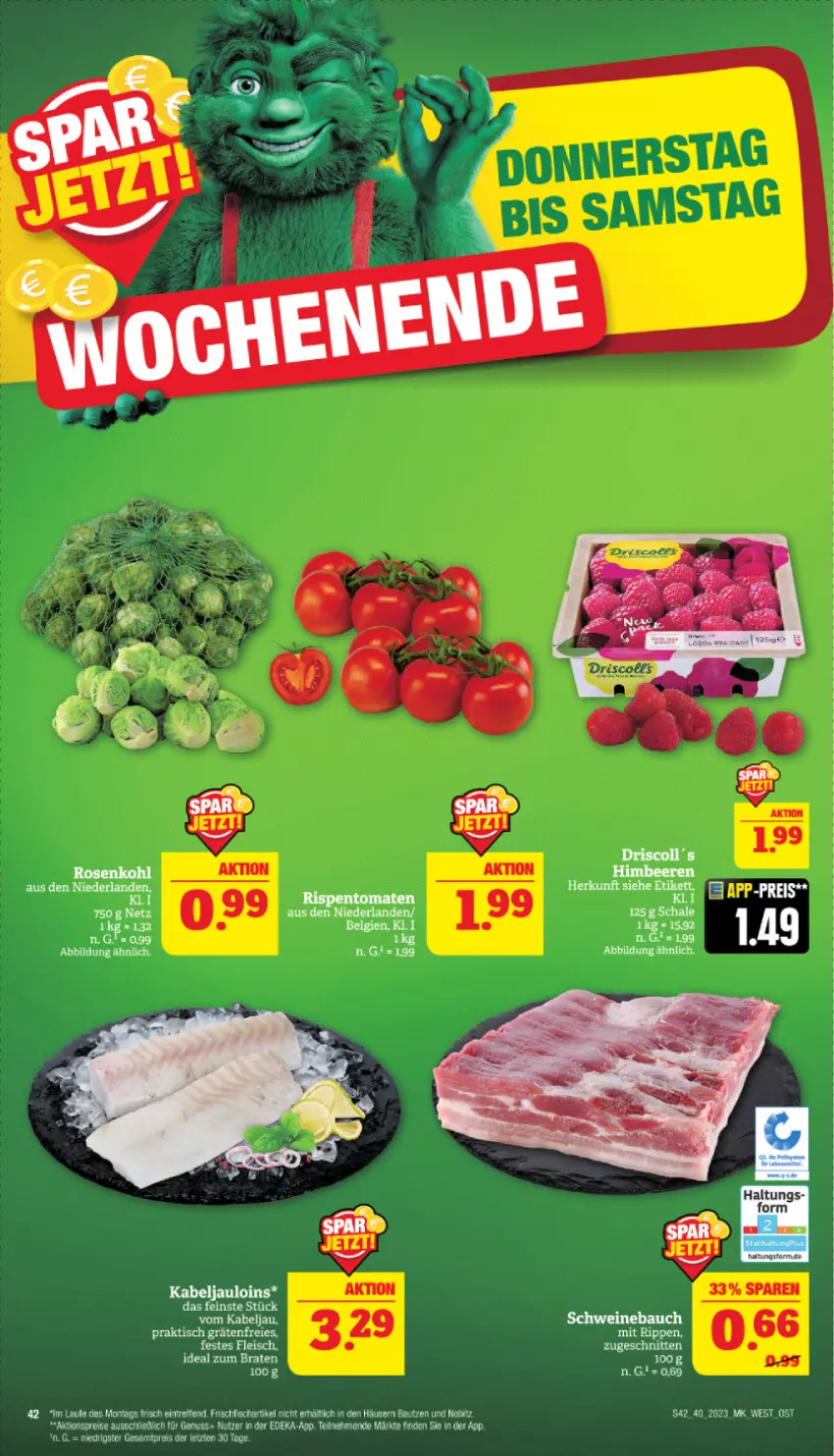 Aktueller Prospekt Marktkauf - Prospekt - von 01.10 bis 07.10.2023 - strona 42 - produkty: aktionspreis, Bau, deka, eis, fleisch, frischli, nuss, reifen, reis, schwein, schweine, Schweinebauch, Ti, tisch, tomate, tomaten, wein, weine