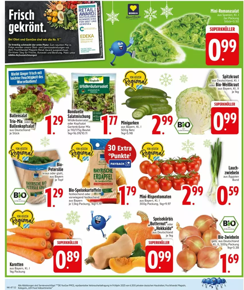 Aktueller Prospekt Edeka - Prospekte - von 17.11 bis 22.11.2025 - strona 2 - produkty: ball, beutel, bio, bonduelle, butter, eier, eis, elle, ente, Garten, gurke, gurken, karotten, kopfsalat, Kraut, kräuter, Kürbis, petersilie, rispentomaten, salat, Ti, Tiere, tomate, tomaten, topf, Wild, Yo, zwiebel, zwiebeln