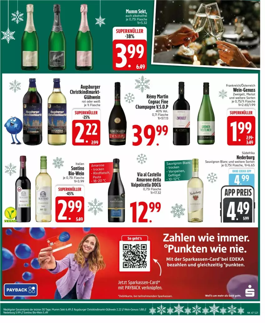 Aktueller Prospekt Edeka - Prospekte - von 17.11 bis 22.11.2025 - strona 21 - produkty: amaro, Amarone della Valpolicella, bio, Bio-Wein, burger, champagne, Cognac, deka, dell, flasche, Glühwein, merl, merlot, mumm, nederburg, nuss, Remy Martin, sauvignon, sauvignon blanc, sekt, Ti, Valpolicella, wein, Zweigelt