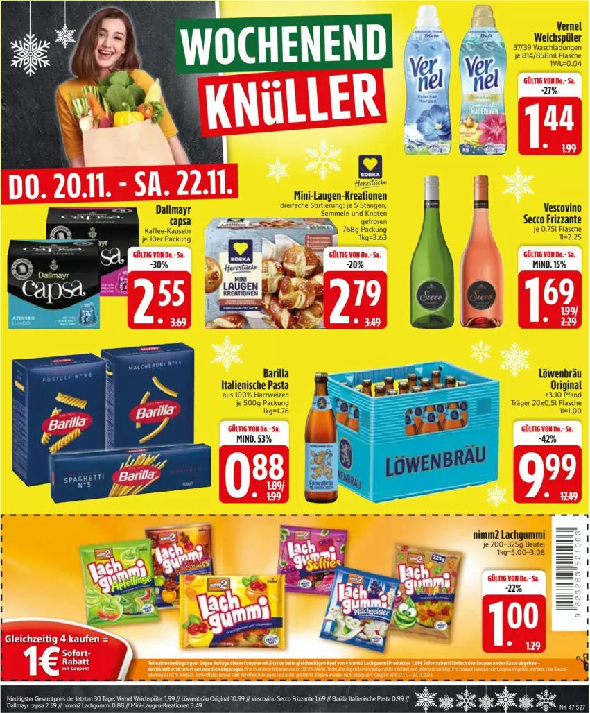 Aktueller Prospekt Edeka - Prospekte - von 17.11 bis 22.11.2025 - strona 27 - produkty: barilla, Birnen, Cap, dallmayr, dallmayr capsa, ecco, eis, frizzante, gin, italienische pasta, lachgummi, nimm2, pasta, reis, Ti, vescovino, weichspüler, ZTE