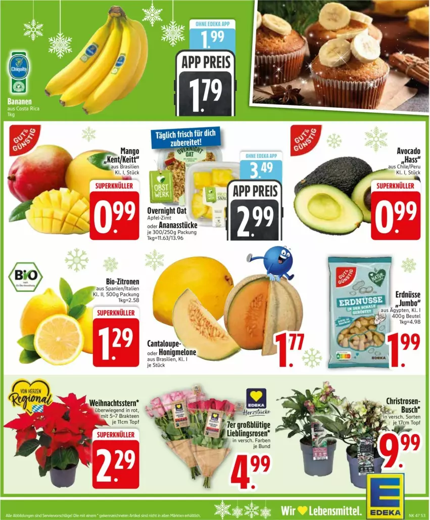 Aktueller Prospekt Edeka - Prospekte - von 17.11 bis 22.11.2025 - strona 3 - produkty: ananas, Ananasstücke, apfel, avocado, beutel, bio, bio-zitronen, eis, erdnüsse, honig, honigmelone, jumbo, mango, melone, reis, rosen, Ti, zitrone, zitronen