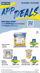 Gazetka promocyjna Metro - App Deals - Gazetka - ważna od 04.10 do 04.10.2025 - strona 1 - produkty: abholpreise, angebot, angebote, Becher, beutel, bier, coupon, Dr. Oetker, eis, filet, ilag, LG, Löffel, Metro, milch, milchreis, ponnath, pudding, Rauch, reis, rwe, Ti, wurst, Zander