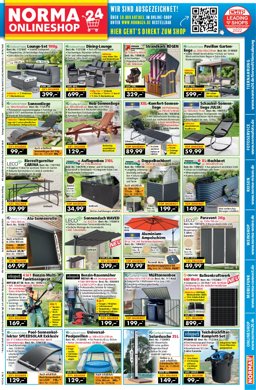 Aktueller Prospekt Norma - Norma - von 23.02 bis 12.03.2023 - strona 1 - produkty: ampelschirm, angebot, apfel, auflagenbox, Bank, Bau, beistelltisch, bier, Bierzeltgarnitur, braun, Brei, creme, dusche, eier, eis, Elan, elle, garnitur, Garten, gartenliege, heckenschere, hocker, Holz, kissen, kopfkissen, korb, kraft, latte, LG, Liege, lounge-set, mam, Motorsense, natur, ndk, Paravent, pavillon, pool, rasen, rasenmäher, rasentrimmer, Reinigung, reis, Rückenkissen, rückenlehne, rwe, Schal, Schaukel, Schere, schlauch, schultergurt, schutzhülle, sessel, sitzbank, Sitzhöhe, sitzkissen, sonnenliege, sonnenschutz, spee, strandkorb, Tasche, Terrassenüberdachung, Ti, Tiere, tiernahrung, tisch, tragetasche, wasser, wein, weine, weinshop, Zelt