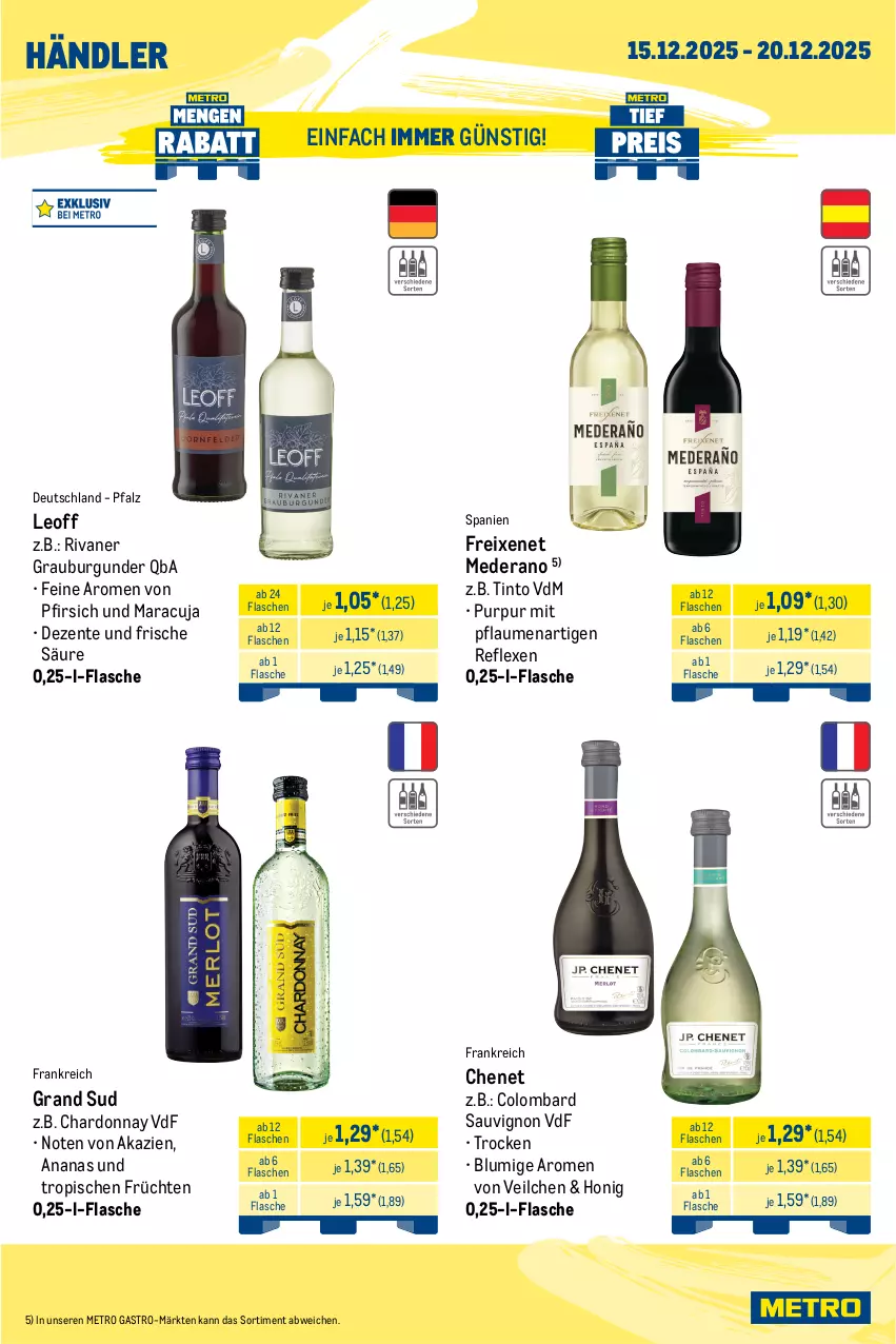Aktueller Prospekt Metro - Wochen-Angebote Händler - von 15.12 bis 20.12.2025 - strona 8 - produkty: ananas, burgunder, chardonnay, eis, ente, flasche, freixenet, früchte, früchten, grand sud, grauburgunder, honig, maracuja, Metro, pfirsich, pflaume, pflaumen, reis, Rivaner, sauvignon, Ti