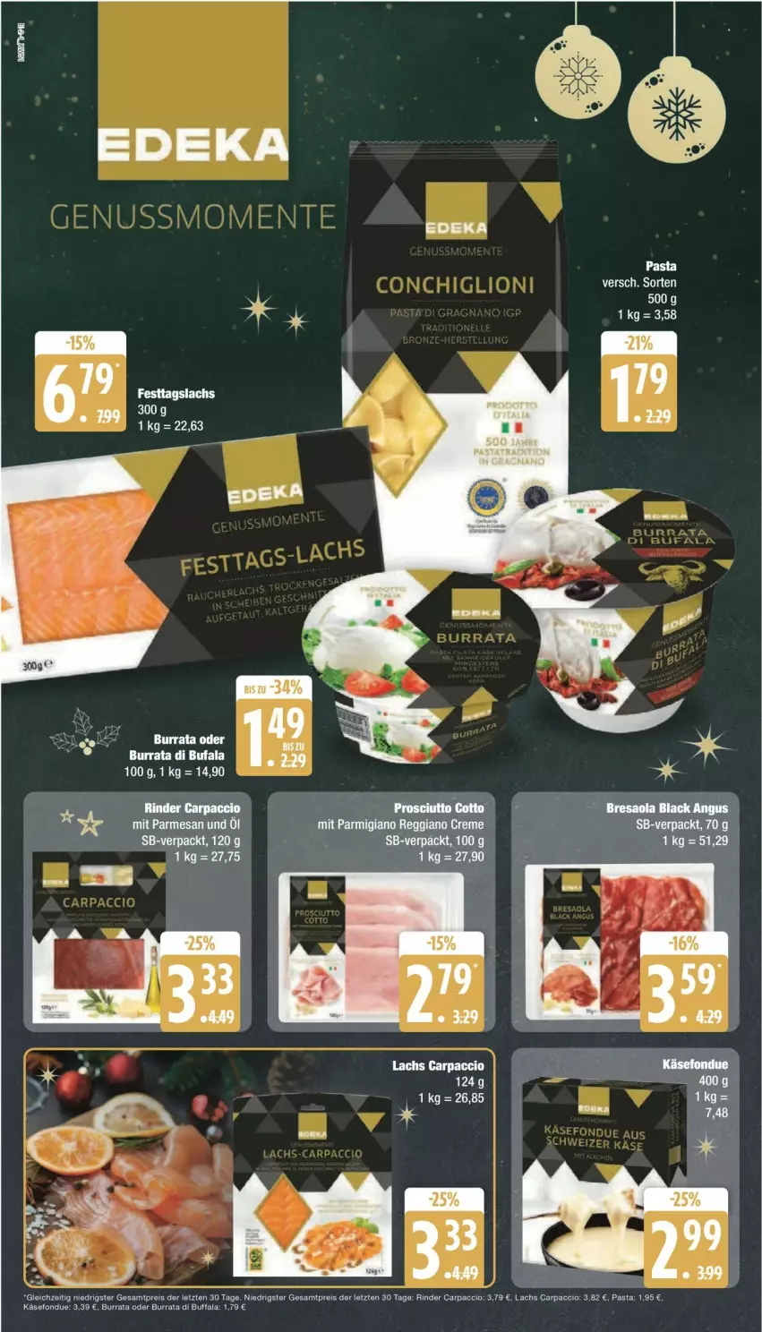 Aktueller Prospekt Edeka - Prospekte - von 16.12 bis 21.12.2024 - strona 2 - produkty: ACC, Carpaccio, creme, eier, eis, lachs, parmigiano, parmigiano reggiano, pasta, reggiano, reis, rind, rinder, Ti, ZTE