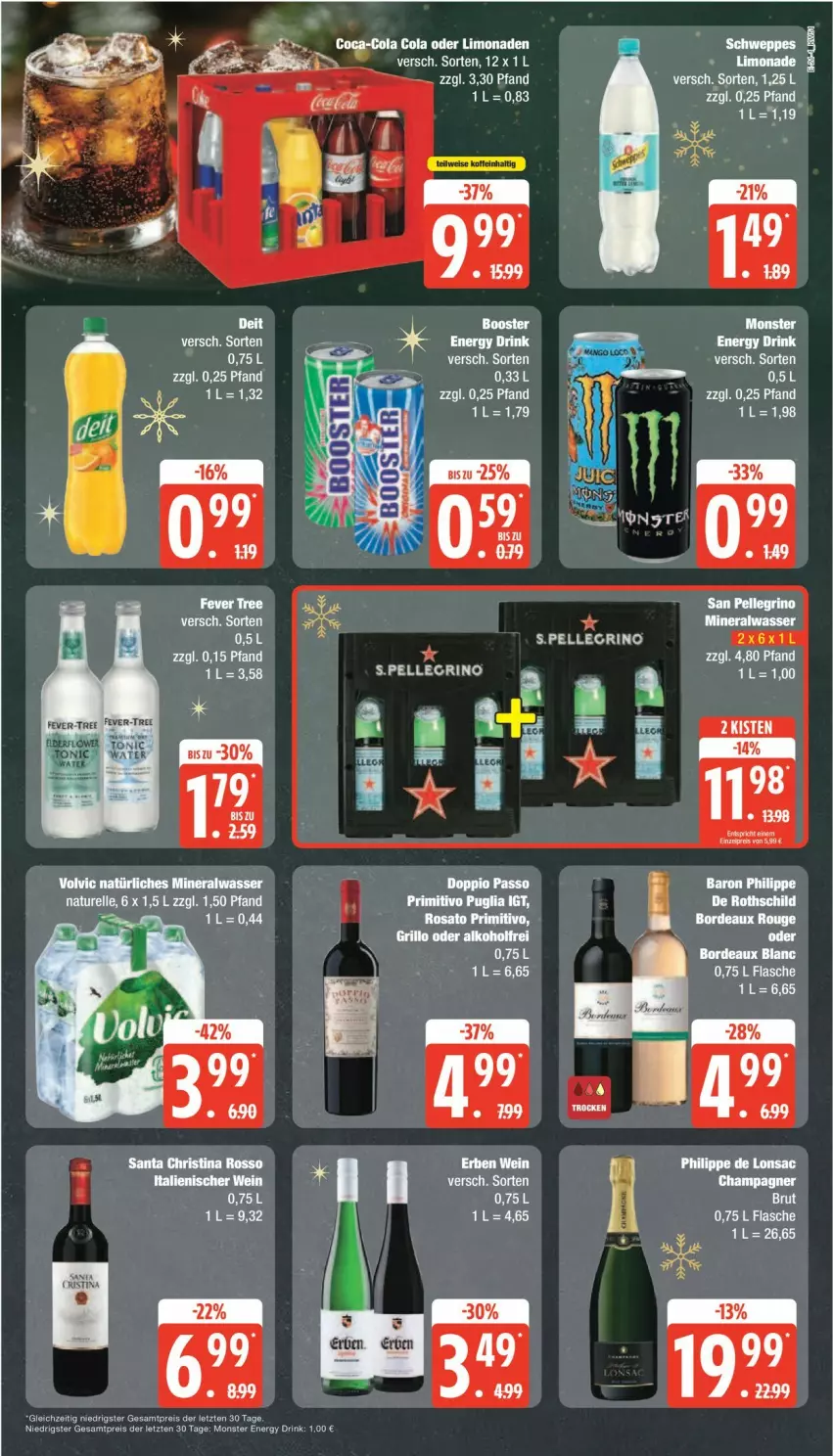 Aktueller Prospekt Edeka - Prospekte - von 16.12 bis 21.12.2024 - strona 21 - produkty: Alwa, auer, cola, doppio passo, eier, eis, elle, limo, limonade, limonaden, mineralwasser, natur, natürliches mineralwasser, passo, primitivo, reis, rel, rosato, tee, Ti, volvic, volvic natürliches, wasser, wein