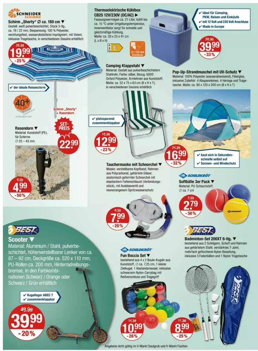 Aktueller Prospekt Vmarkt - Prospekte - von 15.05 bis 21.05.2025 - strona 16 - produkty: angebot, angebote, armlehnen, asti, Bad, Bau, Bona, Carrybag, eis, elle, fisch, fische, Gläser, hering, klappstuhl, Kugel, kühlbox, leine, LG, Maske, messer, mint, orange, orangen, rasen, reis, Ria, ring, schirme, schlauch, scooter, shorty, stuhl, Tasche, Ti, tisch, tragegriff, tragetasche, usb, uv-schutz, ventilator, wasser, Windschutz