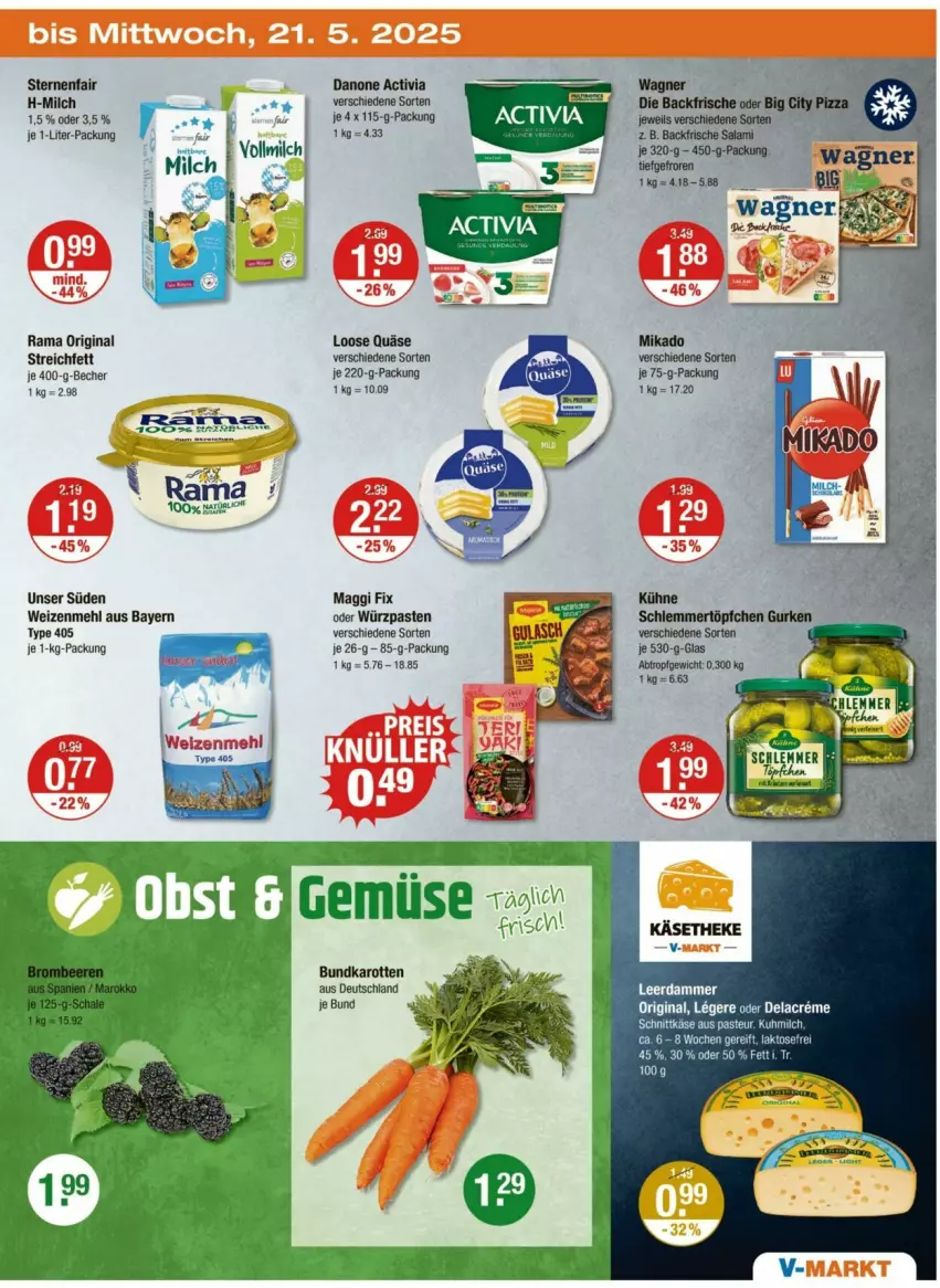 Aktueller Prospekt Vmarkt - Prospekte - von 15.05 bis 21.05.2025 - strona 23 - produkty: activia, Becher, creme, danone, danone activia, ente, gin, karotten, Loose, maggi, maggi fix, mehl, milch, ndk, quäse, rama, Ti, type 405, weizenmehl