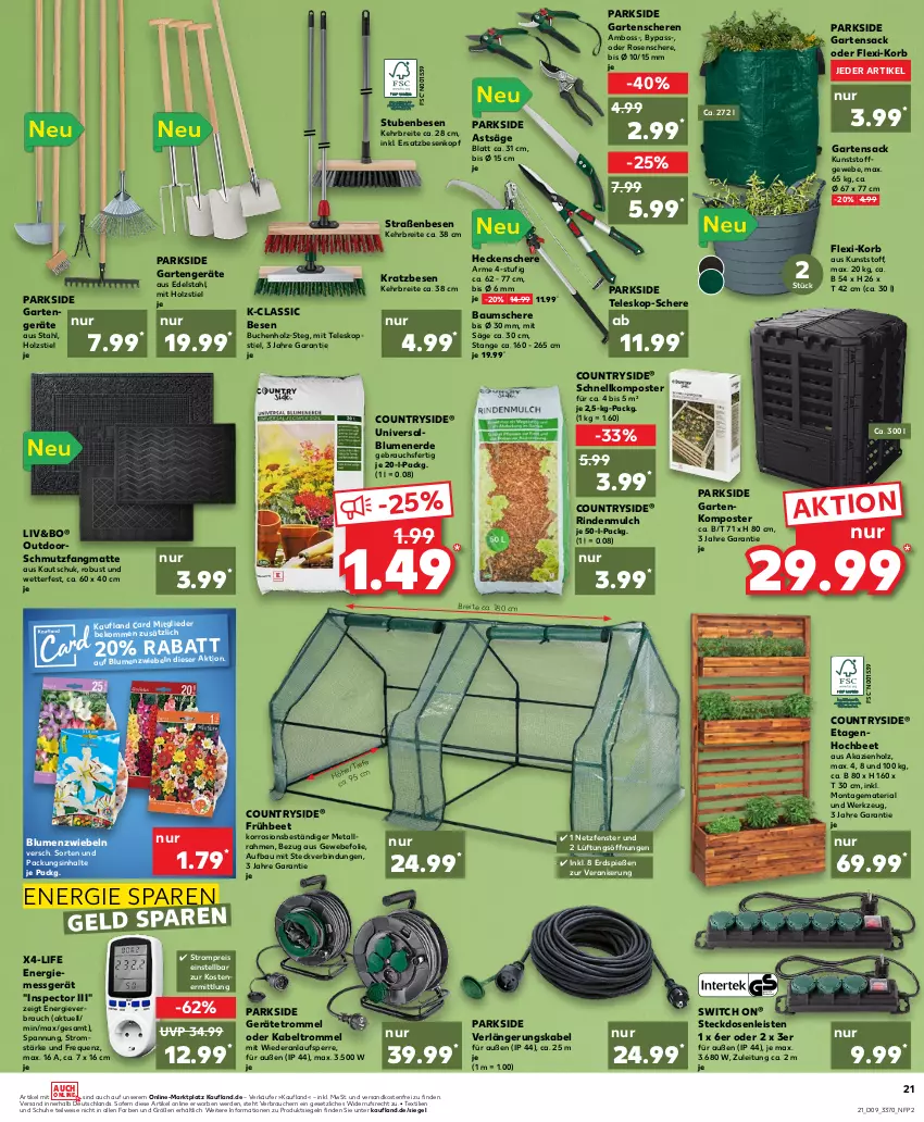 Aktueller Prospekt Kaufland - von 02.03 bis 08.03.2023 - strona 21 - produkty: Bau, beko, blume, blumen, blumenerde, boss, Brei, buch, edelstahl, eis, erde, fenster, Garten, Gartensack, Gartenschere, heckenschere, Holz, Kabeltrommel, Komposter, korb, ndk, Parkside, Rauch, reis, Ria, rind, rindenmulch, rosen, sac, säge, Schere, schmutzfangmatte, schuhe, steckdose, Steckdosenleiste, stube, Teleskop, teleskopstiel, Ti, trommel, versandkostenfrei, werkzeug, zwiebel, zwiebeln