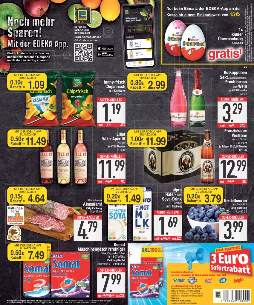 Aktueller Prospekt E Center - Angebote der Woche - von 18.09 bis 23.09.2023 - strona 17 - produkty: alkohol, alpro, angebot, aperitif, beere, beeren, beutel, bier, Cap, chips, chipsfrisch, coupon, coupons, deka, drink, ecco, eis, flasche, fleisch, franziskaner, frucht, fruchtsecco, funny-frisch, geschirr, hafer, heidelbeere, heidelbeeren, Kinder, LG, lillet, nuss, reiniger, reis, rotkäppchen, salami, schwein, sekt, somat, soya, super-knüller, Ti, wein, ZTE