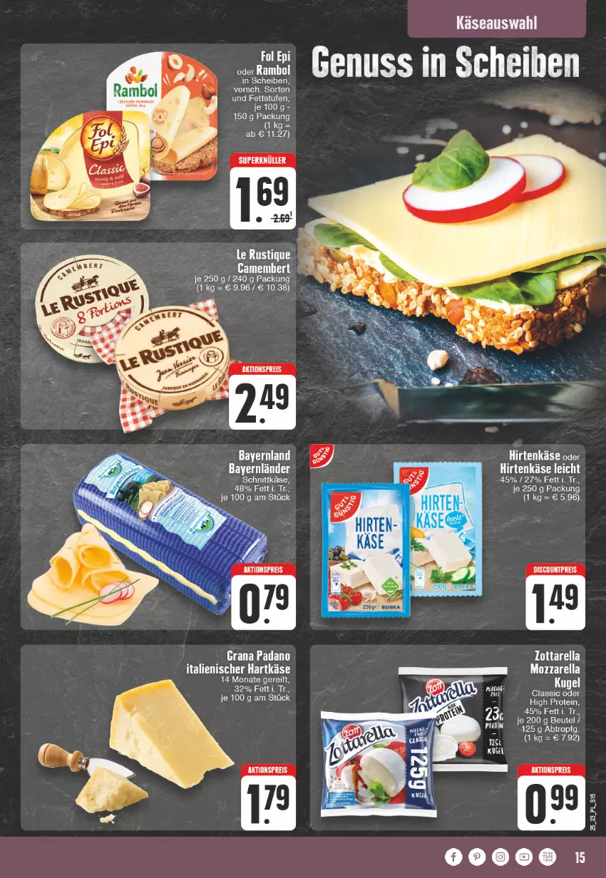 Aktueller Prospekt E Center - Angebote der Woche - von 12.06 bis 17.06.2023 - strona 15 - produkty: aktionspreis, camembert, discount, eis, grana, grana padano, hartkäse, hirtenkäse, italienischer hartkäse, Käse, Kugel, mozzarella, padano, Rana, reis, rel, schnittkäse, Ti