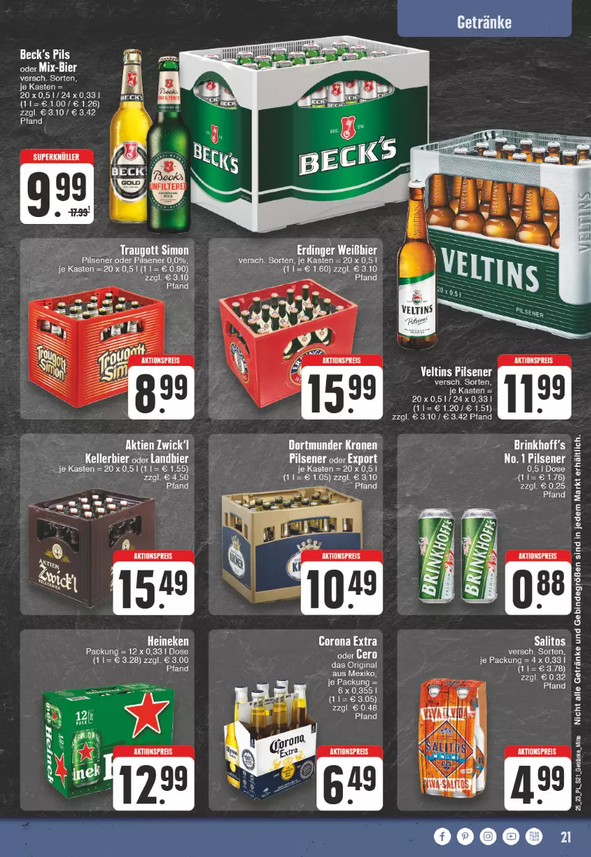 Aktueller Prospekt E Center - Angebote der Woche - von 12.06 bis 17.06.2023 - strona 21 - produkty: aktionspreis, bier, corona, corona extra, eis, elle, getränk, getränke, heineken, kellerbier, LG, pils, pilsener, reis, Ti