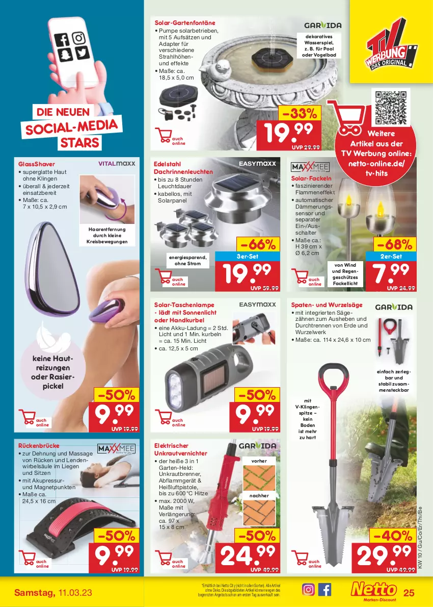 Aktueller Prospekt Netto Marken-Discount - Filial-Angebote - von 06.03 bis 11.03.2023 - strona 25 - produkty: adapter, akku, angebot, auer, auto, Bad, edelstahl, eis, erde, Garten, Haarentfernung, Kraut, lamm, Lampe, latte, leine, Leuchte, leuchten, Liege, ndk, pool, reis, säge, Schal, Schütze, Shaver, Spaten, Tasche, taschen, taschenlampe, Ti, tisch, unkrautvernichter, wasser, ZTE