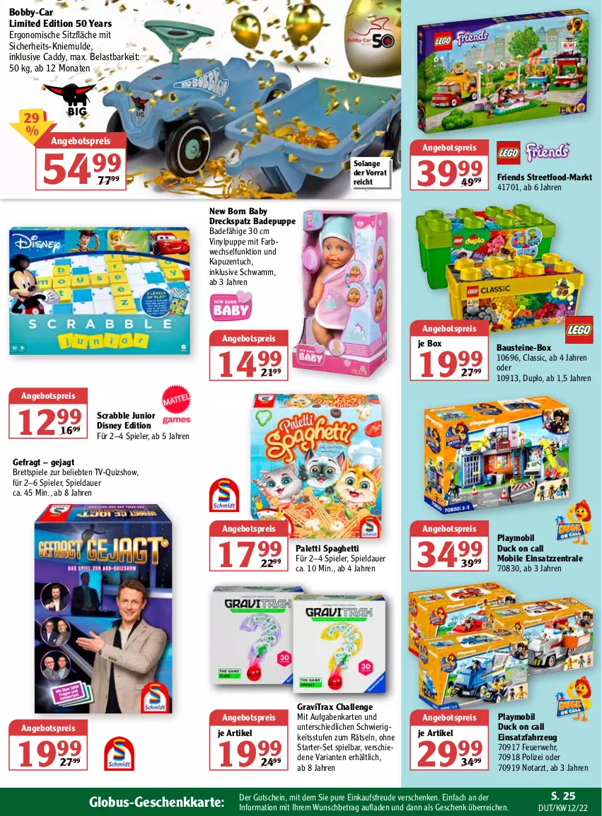 Aktueller Prospekt Globus - Prospekte - von 21.03 bis 26.03.2022 - strona 28 - produkty: angebot, angebotspreis, auer, aust, Bad, Bau, Bobby-Car, disney, Duck, duplo, eis, gutschein, New Born Baby, playmobil, Puppe, reis, Ria, rwe, schwamm, spaghetti, Spiele, Ti, tuc