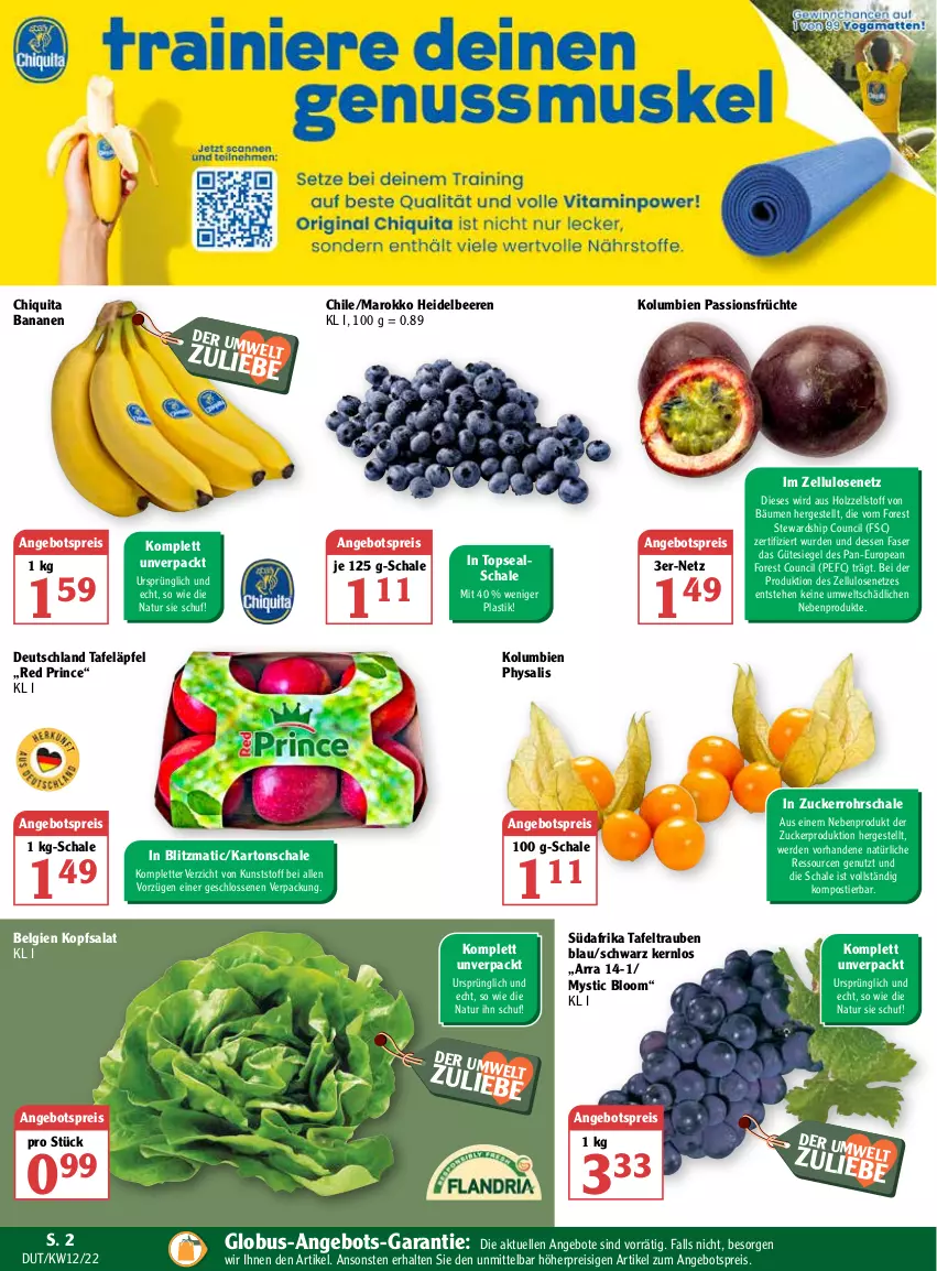 Aktueller Prospekt Globus - Prospekte - von 21.03 bis 26.03.2022 - strona 5 - produkty: angebot, angebote, angebotspreis, asti, banane, bananen, beere, beeren, chiquita, eis, elle, erde, früchte, heidelbeere, heidelbeeren, Holz, kopfsalat, LG, natur, Physalis, reis, salat, Schal, Schale, Stier, tafeläpfel, tafeltrauben, Ti, trauben, zucker