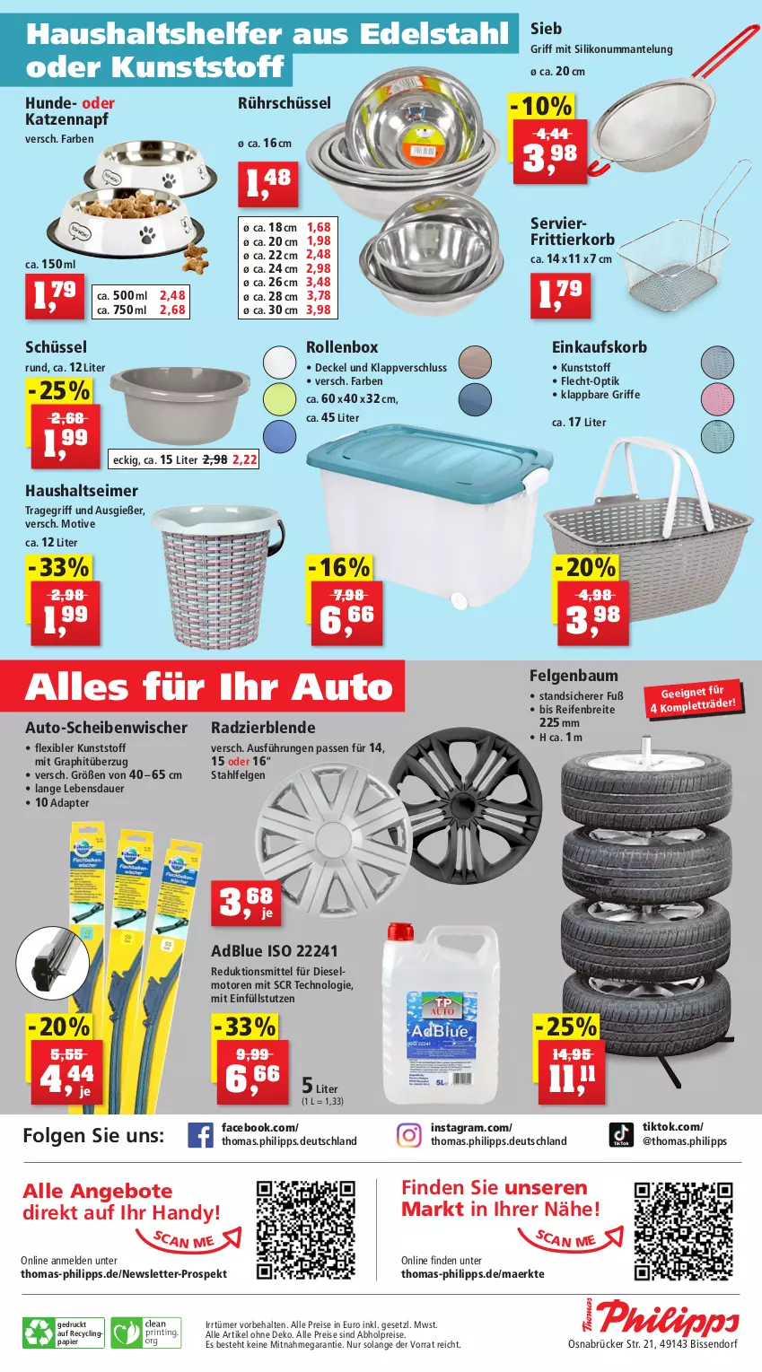 Aktueller Prospekt Thomas Philipps - Prospektwerbung - von 13.03 bis 18.03.2023 - strona 8 - produkty: abholpreise, adapter, adblue, alle preise sind abholpreise, angebot, angebote, auer, auto, Bau, Brei, Clin, decke, Deckel, Diesel, edelstahl, eimer, einkaufskorb, eis, felgen, Frittierkorb, Handy, korb, LG, Mantel, papier, reifen, reis, Rollenbox, Rührschüssel, schüssel, Ti, tragegriff