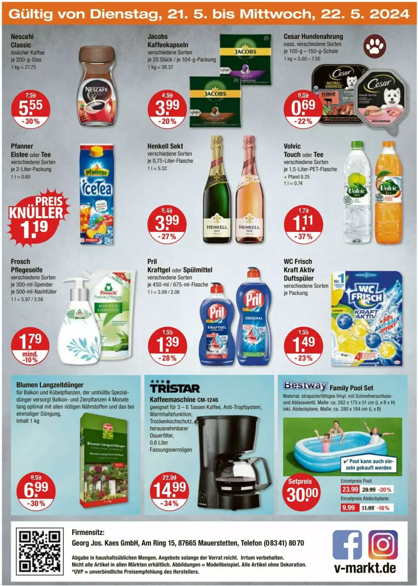 Aktueller Prospekt Vmarkt - Prospekte - von 16.05 bis 22.05.2024 - strona 24 - produkty: abdeckplane, alle artikel ohne dekoration, angebot, angebote, auer, blume, blumen, dekoration, dell, dünger, eis, eistee, erde, flasche, Frosch, henkel, henkell, henkell sekt, hundenahrung, jacobs, kaes, kaffee, kaffeemaschine, kraft, kübelpflanzen, Mode, pet-flasche, pfanne, Pfanner, pflanze, pflanzen, pool, pril, reis, Ria, ring, Schal, Schale, Seife, sekt, Spezi, spülmittel, tasse, tee, telefon, Ti, tristar, volvic, wc frisch, WC Frisch Kraft Aktiv