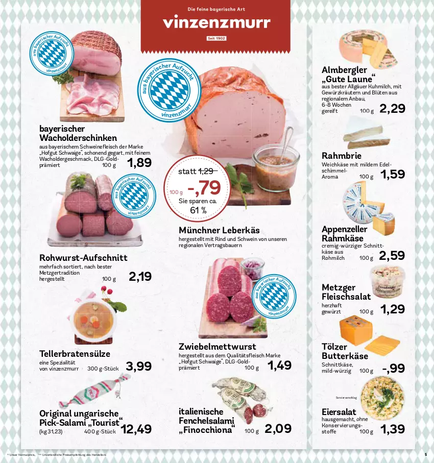 Aktueller Prospekt Aez - Prospekte - von 09.05 bis 14.05.2022 - strona 5 - produkty: appenzeller, auer, aufschnitt, Bau, Bauer, Blüte, braten, brie, butter, butterkäse, eier, eiersalat, eis, elle, fenchel, fleisch, fleischsalat, gewürz, gin, hofgut, Käse, kräuter, kräutern, leberkäs, LG, mac, Mett, mettwurst, milch, reis, rind, Rohwurst, salami, salat, schinken, schnittkäse, schwein, schweine, Spezi, teller, Ti, weichkäse, wein, weine, wurst, zwiebel, zwiebelmettwurst