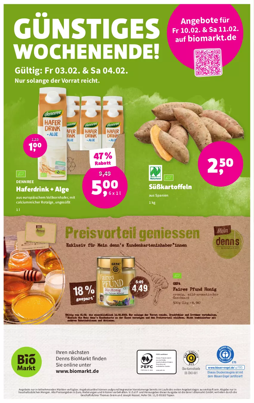 Aktueller Prospekt Denns Biomarkt - Prospekte - von 01.02 bis 14.02.2023 - strona 12 - produkty: angebot, angebote, auer, bio, Calcium, Clin, dennree, drink, drucker, eis, elle, Engel, hafer, Haferdrink, honig, kartoffel, kartoffeln, kerze, korn, LG, mac, preisvorteil, reis, Süßkartoffeln, Ti, tisch, trolli, ZTE