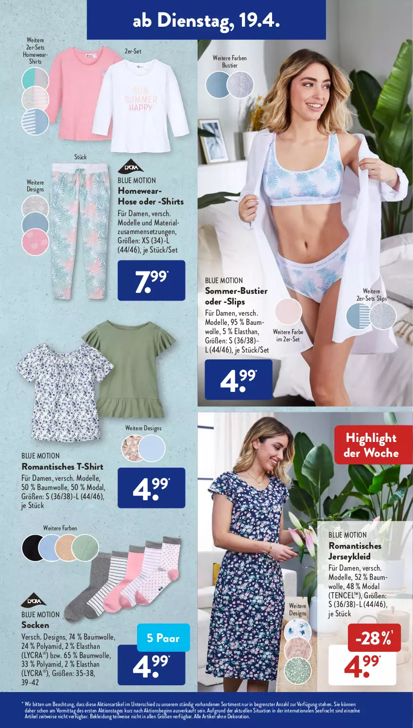 Aktueller Prospekt AldiSud - ALDI Aktuell - von 19.04 bis 23.04.2022 - strona 13 - produkty: alle artikel ohne dekoration, Bau, baumwolle, dekoration, dell, eis, elle, gin, hose, kleid, Kleidung, Mode, Ria, shirt, shirts, slip, slips, socken, Stier, T-Shirt, Ti, tisch, wolle, ZTE