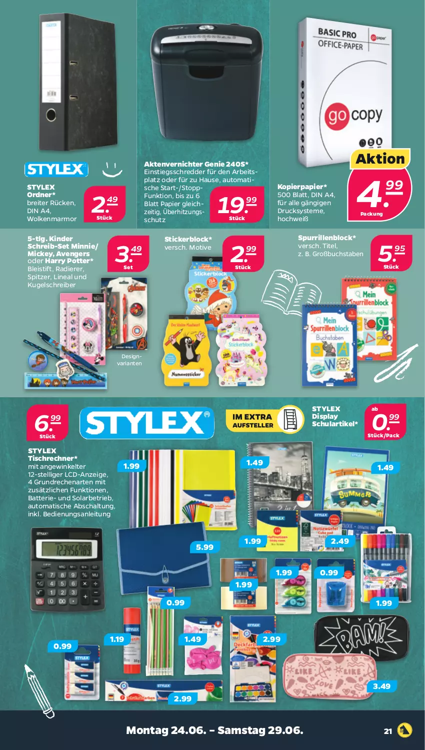 Aktueller Prospekt Netto - Woche 26 - von 24.06 bis 29.06.2024 - strona 21 - produkty: Aktenvernichter, auto, batterie, Bleistift, Brei, buch, din a4, eis, Kinder, kopierpapier, Kugel, kugelschreiber, LG, ordner, papier, Ria, Schal, Stickerblock, stylex, Ti, tisch