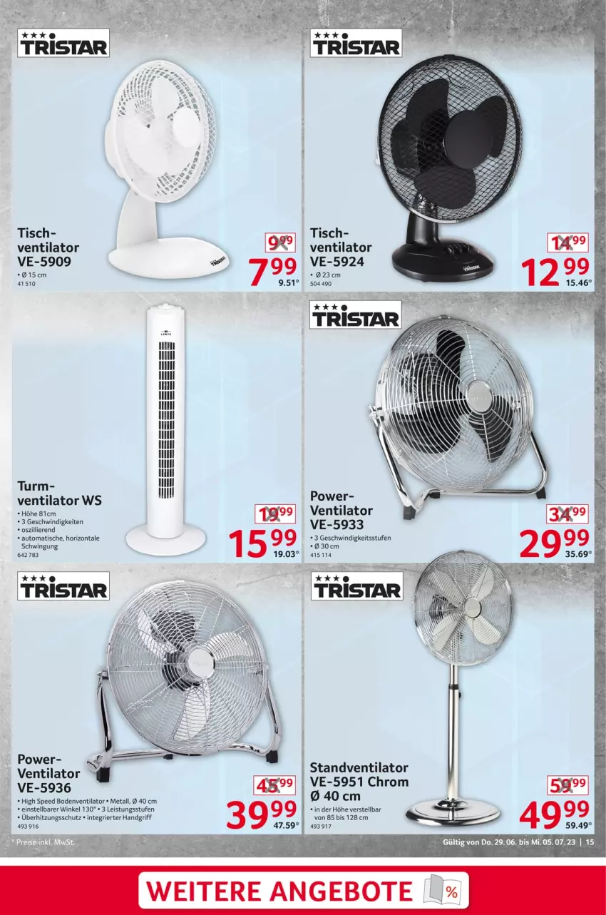 Aktueller Prospekt Selgros - Nonfood - von 29.06 bis 05.07.2023 - strona 15 - produkty: angebot, angebote, auto, Bodenventilator, eis, spee, standventilator, Ti, tisch, tristar, überhitzungsschutz, ventilator