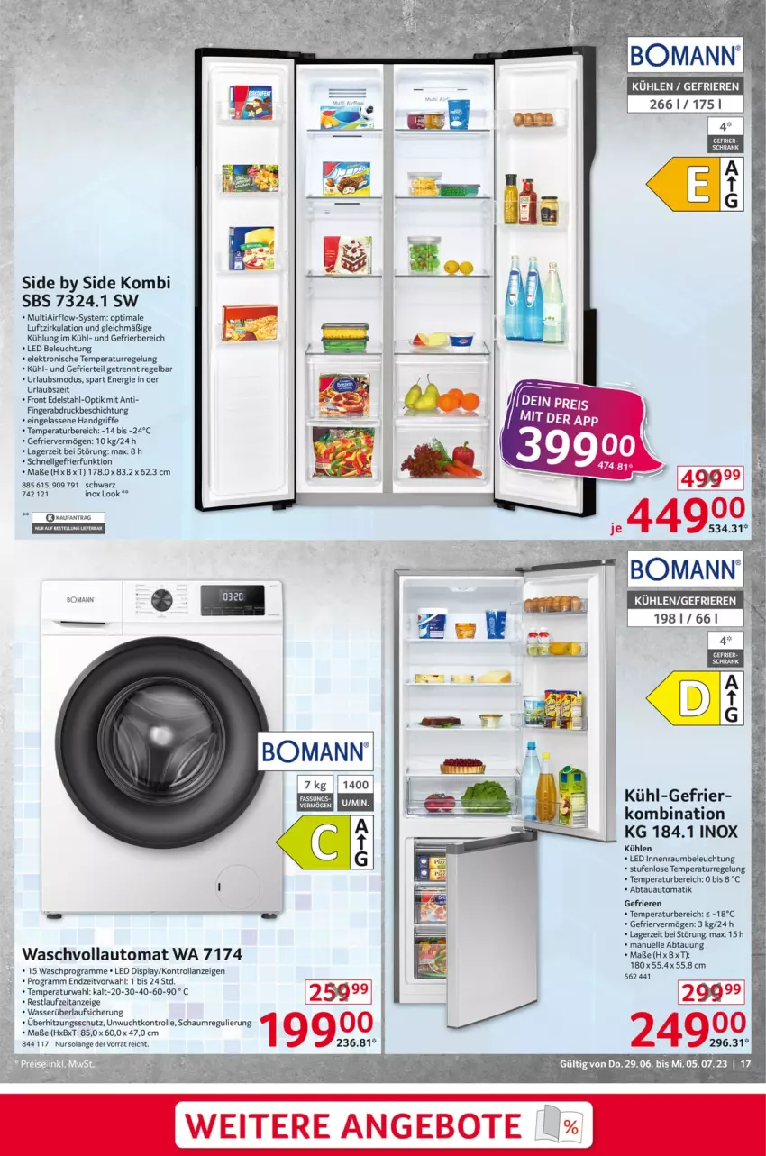 Aktueller Prospekt Selgros - Nonfood - von 29.06 bis 05.07.2023 - strona 17 - produkty: abtauautomatik, angebot, angebote, auto, beleuchtung, bomann, edelstahl, Elektro, elle, HP, LG, Ti, überhitzungsschutz, waschvollautomat, wasser