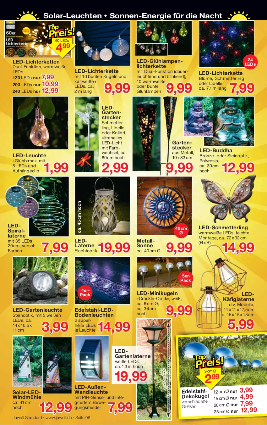 Aktueller Prospekt Jawoll - Prospekte - von 28.08 bis 03.09.2022 - strona 8 - produkty: auer, blume, Buddha, dell, edelstahl, elle, Garten, Kette, Kugel, Lampe, laterne, LED-Leuchte, led-licht, leds, Leuchte, leuchten, lichterkette, Mett, Mode, Schmetterling, Ti