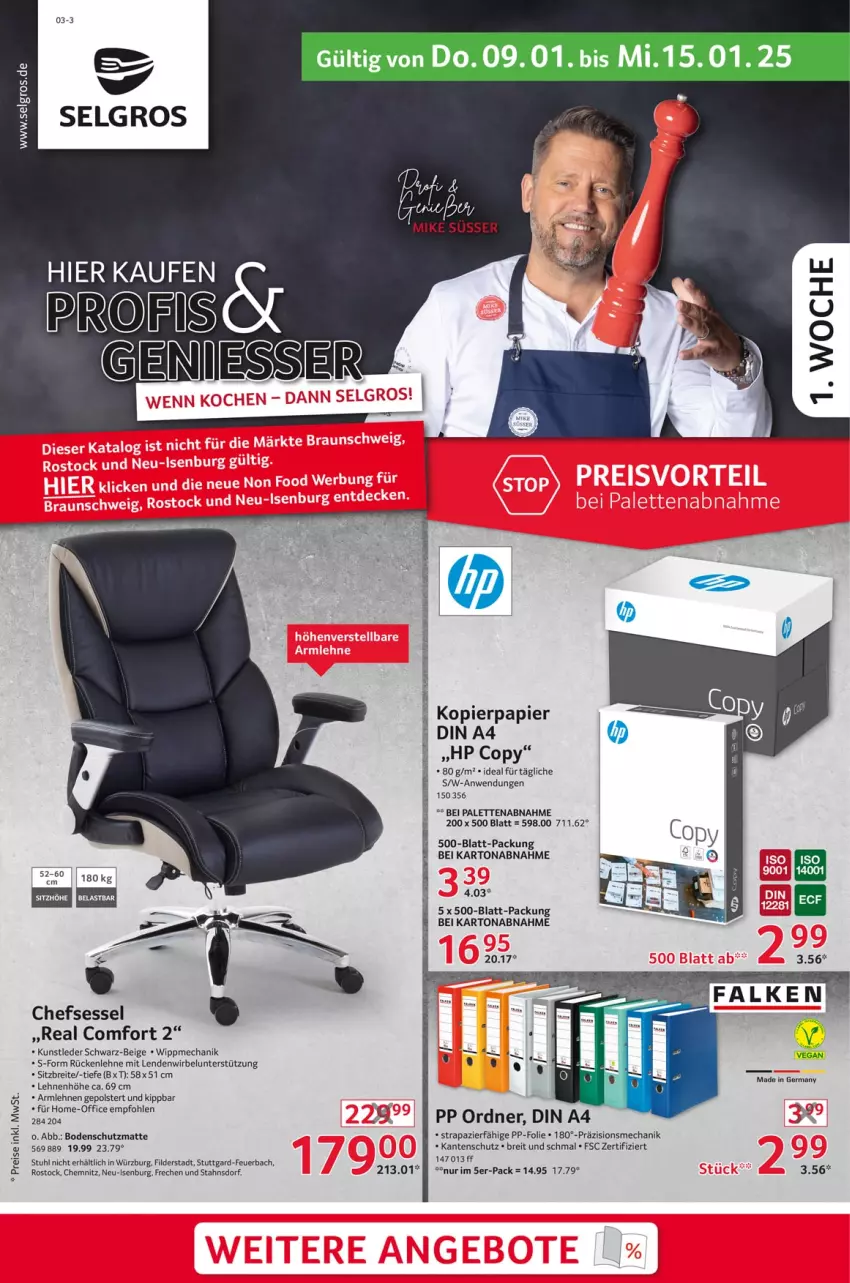 Aktueller Prospekt Selgros - Non Food - von 09.01 bis 15.01.2025 - strona 1 - produkty: armlehnen, Brei, chefsessel, din a4, HP, kopierpapier, kunstleder schwarz, LG, office, ordner, Palette, papier, rückenlehne, sessel, stuhl, Ti