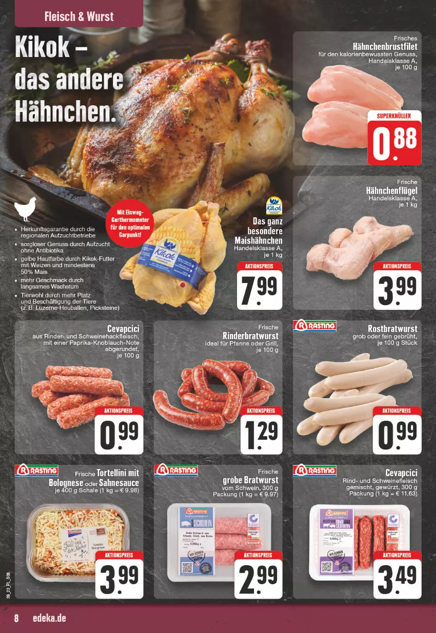 Aktueller Prospekt E Center - Angebote der Woche - von 18.09 bis 23.09.2023 - strona 8 - produkty: aktionspreis, ball, bio, bolognese, brustfilet, eis, filet, fleisch, Frische Hähnchen, gewürz, grill, hähnchenbrust, hähnchenbrustfilet, hähnchenflügel, Heu, knoblauch, mac, mais, nuss, paprika, pfanne, reis, rind, rinder, sahne, sauce, Schal, Schale, schwein, schweine, schweinefleisch, thermometer, Ti, Tiere, wein, weine