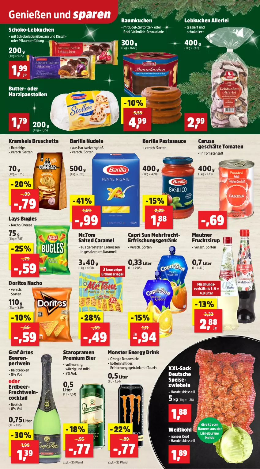 Aktueller Prospekt Thomas Philipps - von 06.10 bis 11.10.2025 - strona 17 - produkty: auer, barilla, Bau, Bauer, beere, beeren, bier, brot, bugles, burger, butter, Cap, caramel, chips, cocktail, Doritos, drink, eis, energy drink, erdnuss, erdnüsse, erdnüssen, erfrischungsgetränk, frucht, getränk, hartweizen, karamell, kirsch, kuchen, lays, Lebkuchen, marzipan, Mautner, milch, monster, Monster Energy, nacho, nacho cheese, nudel, nudeln, nuss, nussriegel, orange, pasta, pflaume, pflaumen, riegel, sac, saft, salz, sauce, schoko, schokolade, schokoladen, sirup, Speisezwiebeln, Staropramen, Stollen, Ti, tomate, tomaten, Tomatensaft, vollmilch, wein, Weißkohl, zwiebel, zwiebeln