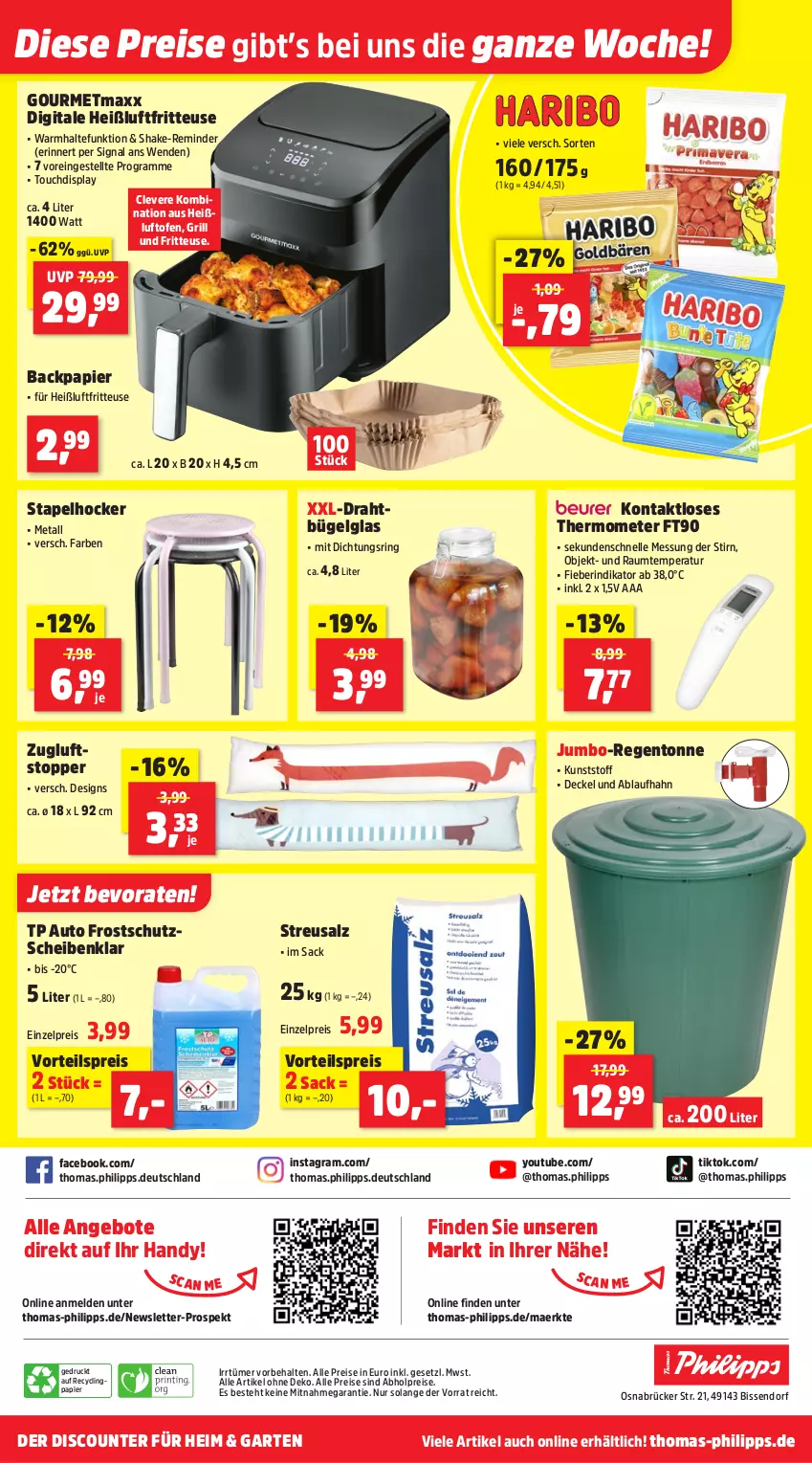 Aktueller Prospekt Thomas Philipps - von 06.10 bis 11.10.2025 - strona 20 - produkty: abholpreise, alle preise sind abholpreise, angebot, angebote, auto, bügel, Clin, decke, Deckel, discount, Draht, eis, elle, fritteuse, Garten, gourmetmaxx, grill, Handy, Heißluftfritteuse, hocker, jumbo, LG, Ofen, papier, reis, rind, ring, sac, salz, shake, Signal, Stapelhocker, thermometer, Ti, topper, vorteilspreis, Yo, Zugluftstopper