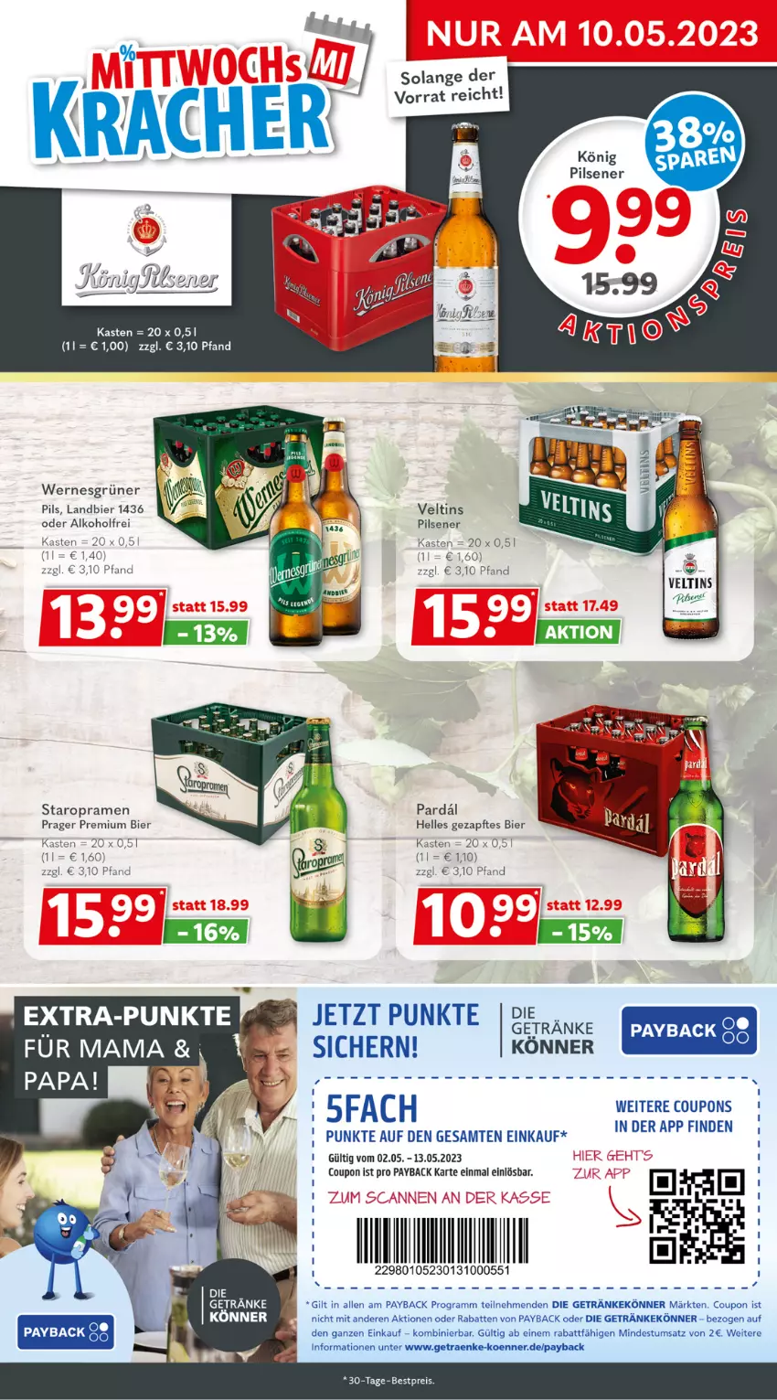 Aktueller Prospekt Getraenkeland - von 02.05 bis 13.05.2023 - strona 3 - produkty: alkohol, bestpreis, bier, coupon, coupons, eis, elle, getränk, getränke, könig pilsener, mam, payback, pils, pilsener, reis, Staropramen, Ti, veltins