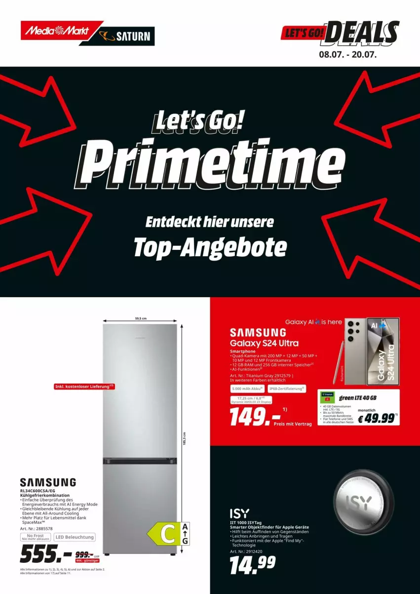 Aktueller Prospekt Media Markt - Prospekte - von 08.07 bis 20.07.2024 - strona 1 - produkty: Apple, eis, reis, Samsung, samsung galaxy