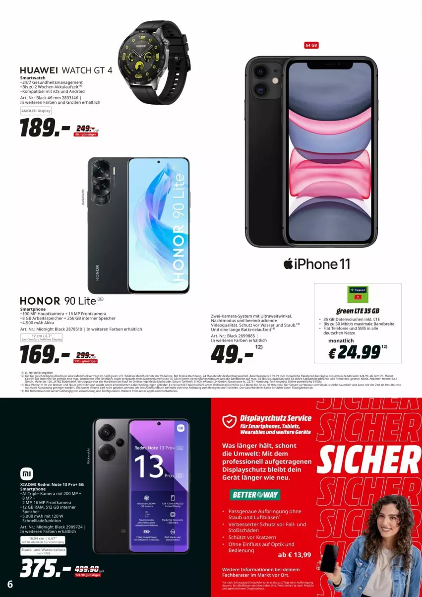 Aktueller Prospekt Media Markt - Prospekte - von 08.07 bis 20.07.2024 - strona 6 - produkty: akku, deo, elle, Gesundheit, Honor, huawei, iphone, iphone 11, lack, smartwatch, Ti, wasser