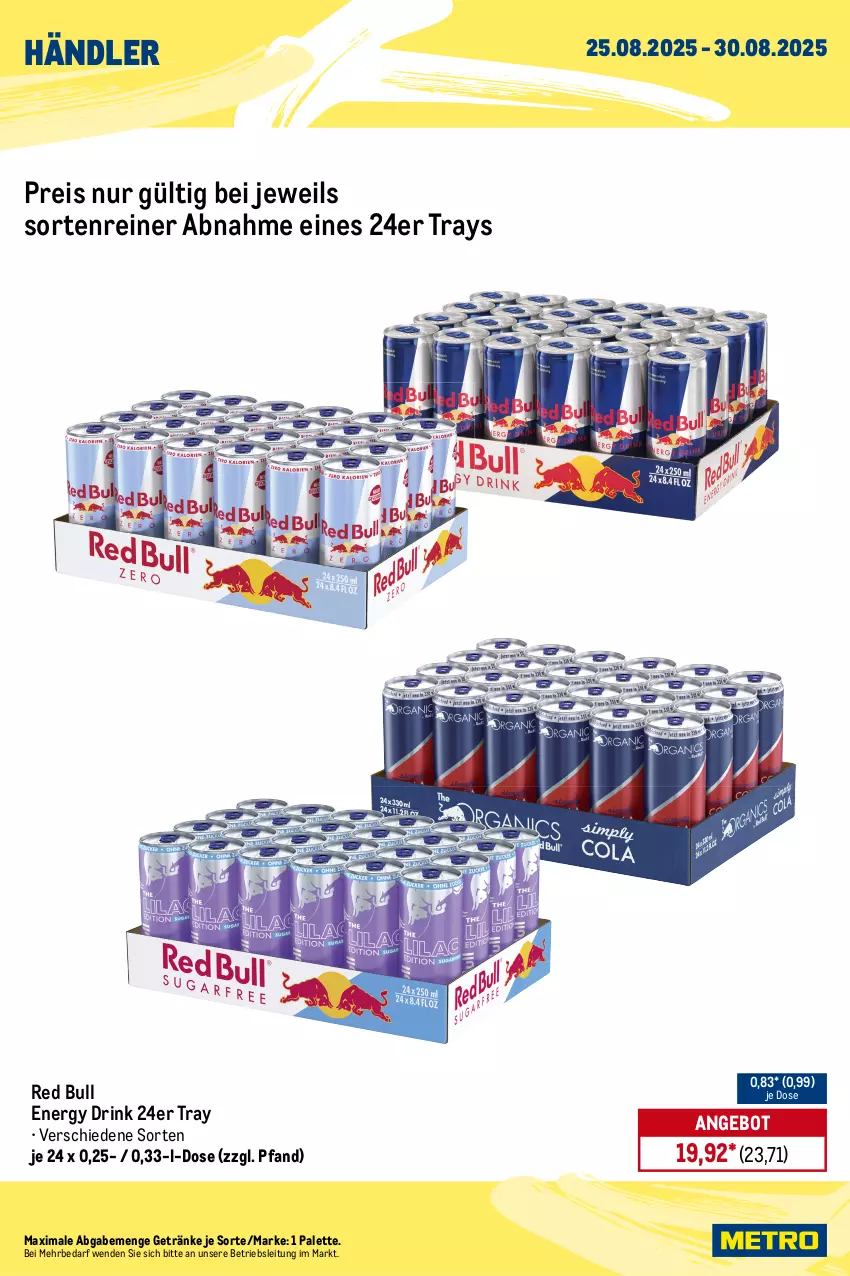 Aktueller Prospekt Metro - Wochen-Angebote Händler - von 25.08 bis 30.08.2025 - strona 4 - produkty: angebot, Berger, bier, drink, eis, energy drink, flasche, franziskaner, getränk, getränke, Gorbatschow, Palette, pils, pilsner, radeberger, radeberger pilsner, red bull, reis, Ti, tiefpreis
